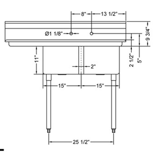 R.S.W 1515-2-15L Two Compartment Sink With Left Side Drain Board