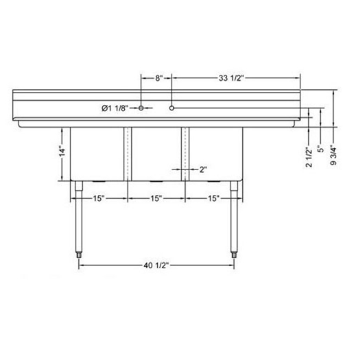 R.S.W 1515-3-15RL Three Compartment Sink With Left And Right Side Drain Board