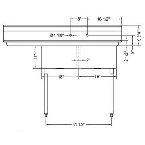 R.S.W 1818-2-18L Two Compartment Sink With Left Side Drain Board