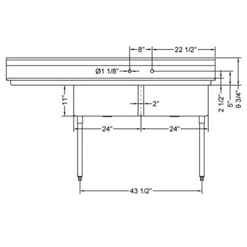 R.S.W. 2424-2-24L Two Compartment Sink With Left Side Drain Board