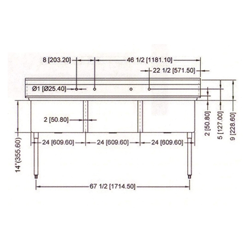 R.S.W 2424-3 Three Compartment Sink 