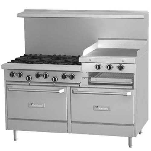 Garland G60-6R24RR Starfire 6 Burner Range, 24" griddle Broiler, With 2 Standard Ovens