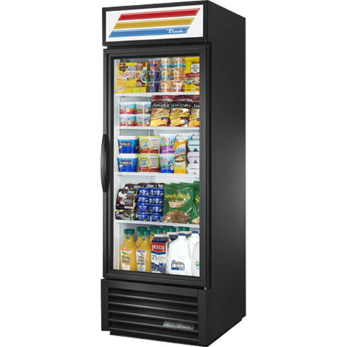 True GDM-23-HC~TSL01 is a Refrigerated Merchandiser, one-section, True standard look version 01, (4) shelves, powder coated steel exterior, white aluminum interior with stainless steel floor, (1) Low-E thermal glass hinged door, LED interior lights, R290 Hydrocarbon refrigerant, 1/3 HP, 115v/60/1, 5.4 amps, NEMA 5-15P, cULus, UL EPH Classified, CE, MADE IN USA, ENERGY STAR®
