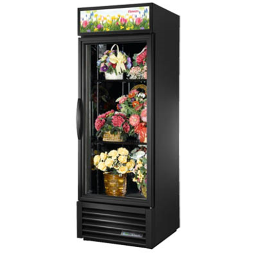 True GDM-23FC-HC~TSL01 is a Floral Merchandiser 27"W, one-section, True standard look version 01, (2) shelves, powder coated steel exterior, black interior with stainless steel floor, (1) Low-E thermal glass hinged door, LED interior lighting, R290 Hydrocarbon refrigerant, 1/3 HP, 115v/60/1, 5.4 amps, NEMA 5-15P, cULus, MADE IN USA, ENERGY STAR®