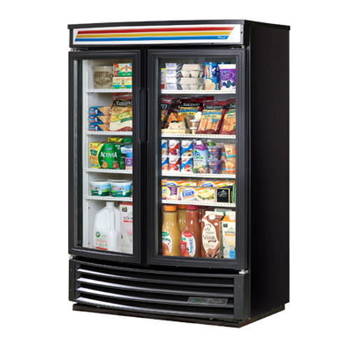True GDM-35SL-RF-HC-LD is a Radius Front Merchandiser, two-section, (4) shelves, powder coated steel exterior, white interior with stainless steel floor, (2) Low-E thermal glass hinged door, LED interior lights, R290 Hydrocarbon refrigerant, 1/5 HP, 115v/60/1, 3.4 amps, NEMA 5-15P, cULus, UL EPH Classified, MADE IN USA, ENERGY STAR® 