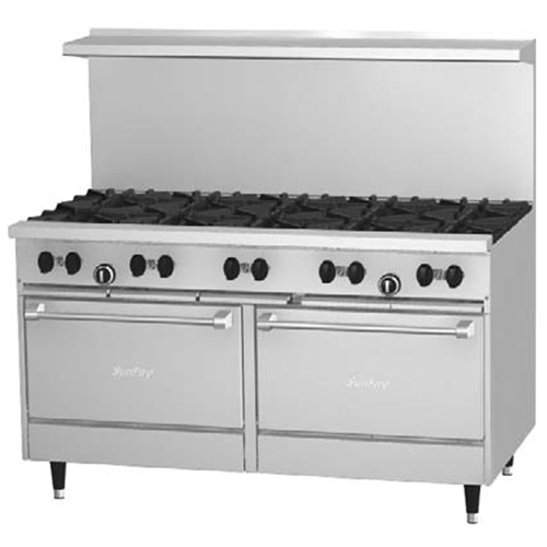 Garland X60-10RR Sunfire® Restaurant Range, gas, 60"w, 10 open burners, 2 standard ovens 